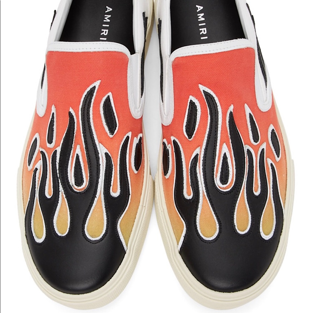 $540 AMIRI Leather Flame Slip-On Sneakers
